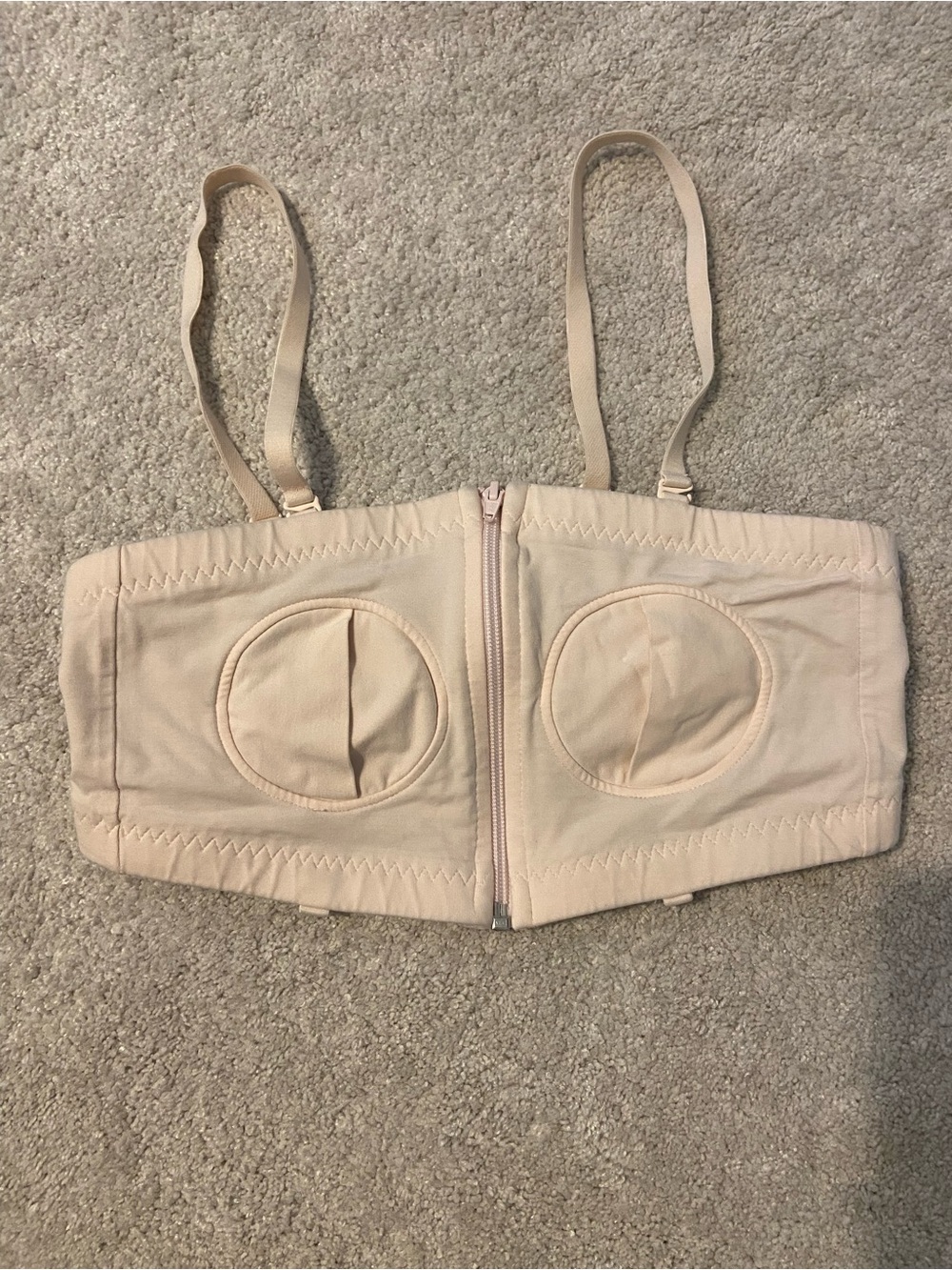 Light Pink Front-Zip Pumping Bandeau Bra with Removable Straps